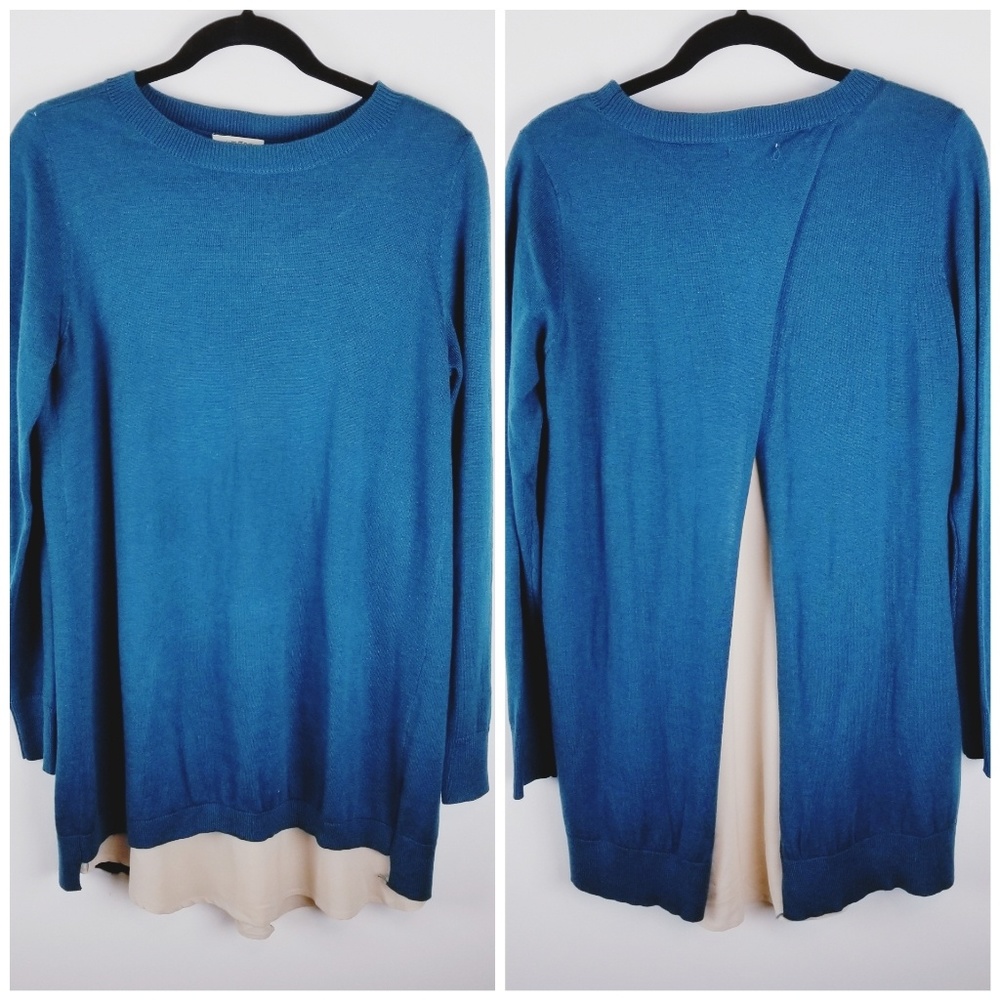 Umgee split back long sleeve teal sweater small
